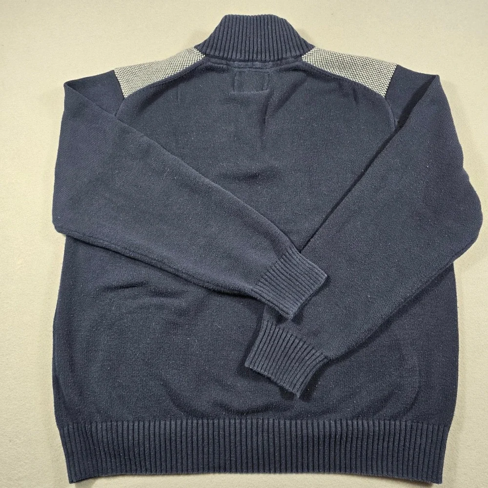Weatherproof Mens Large Navy Blue Sweater Quarter Zip Fair Isle Cotton Pullover